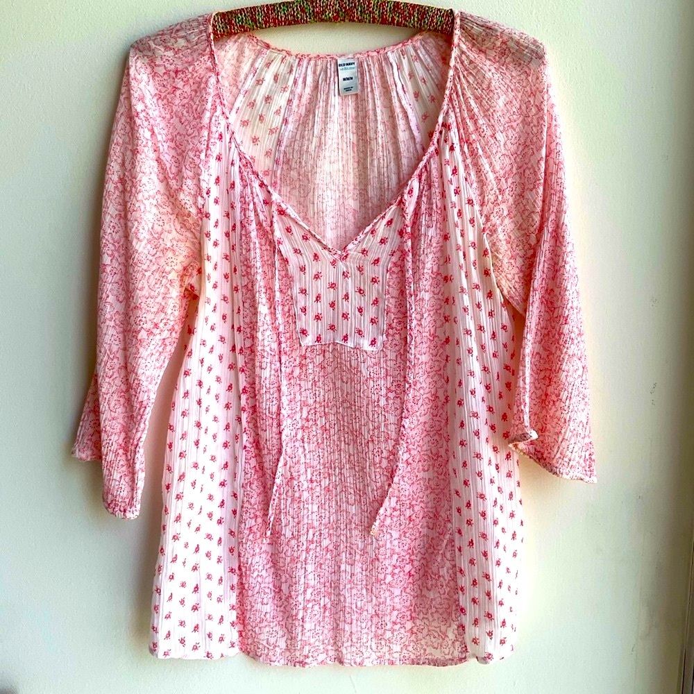 Vintage Pink and White Embellished 3/4 Sleeve Blouse